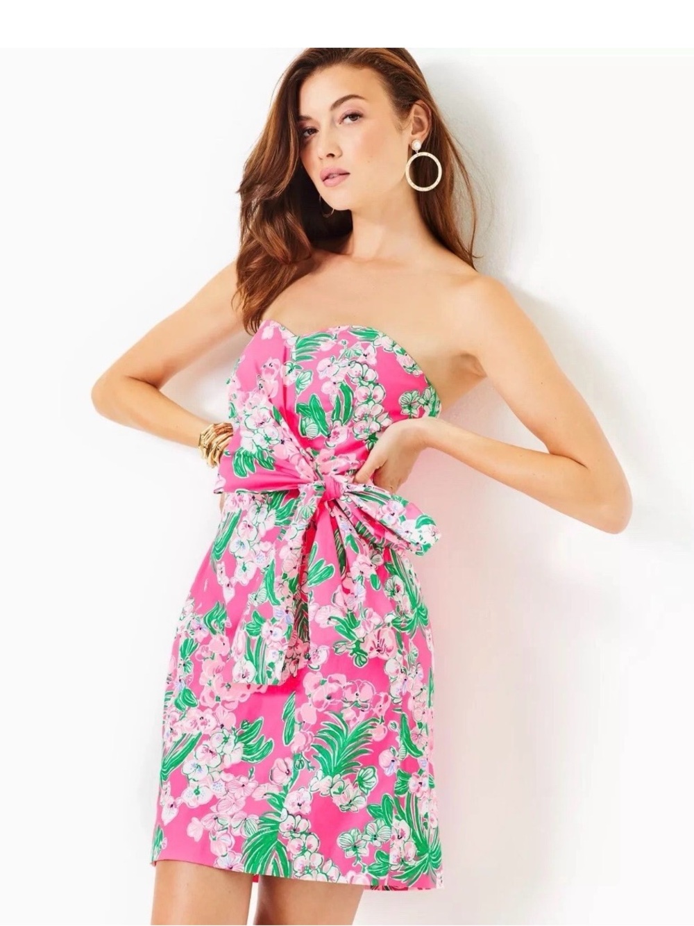 Lilly Pulitzer Pink Floral Tie-Side Strapless Sundress